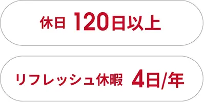 休日120日以上、リフレッシュ休暇4日/年